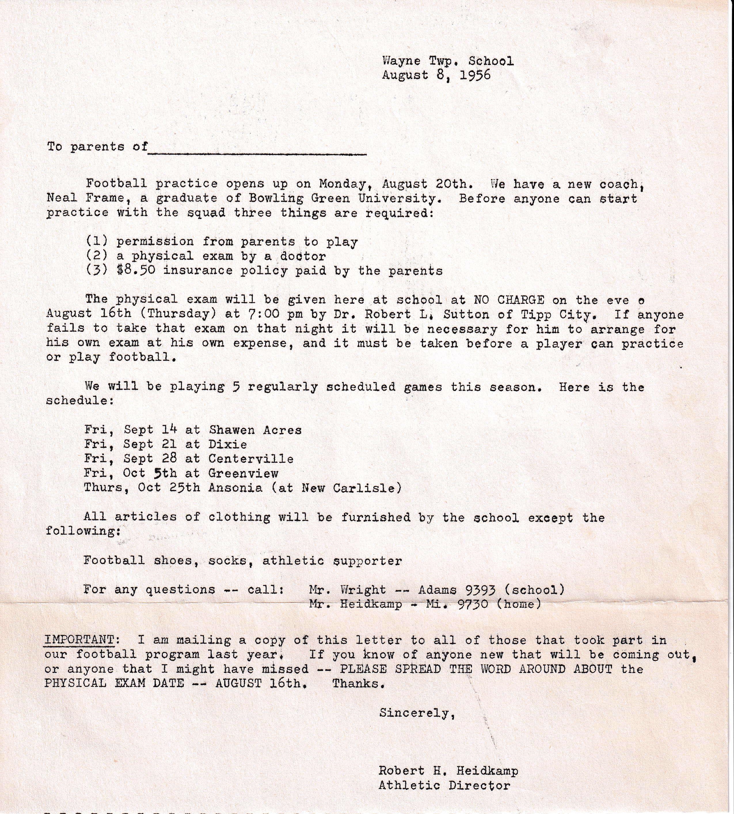 08/08/56 Letter to parents